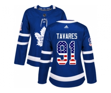 Women Adidas Toronto Maple Leafs #91 John Tavares Blue Home Authentic USA Flag Stitched NHL Jersey