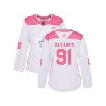 Women Adidas Toronto Maple Leafs #91 John Tavares White Pink Authentic Fashion Stitched NHL Jersey