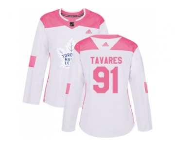 Women Adidas Toronto Maple Leafs #91 John Tavares White Pink Authentic Fashion Stitched NHL Jersey