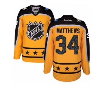 Women's Reebok Toronto Maple Leafs #34 Auston Matthews Authentic Yellow Atlantic Division 2017 All-Star NHL Jersey