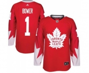 Youth Adidas Toronto Maple Leafs #1 Johnny Bower Authentic Red Alternate NHL Jersey