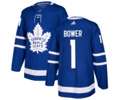 Youth Adidas Toronto Maple Leafs #1 Johnny Bower Authentic Royal Blue Home NHL Jersey