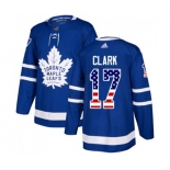 Youth Adidas Toronto Maple Leafs #17 Wendel Clark Authentic Royal Blue USA Flag Fashion NHL Jersey