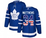 Youth Adidas Toronto Maple Leafs #34 Auston Matthews Authentic Royal Blue USA Flag Fashion NHL Jersey