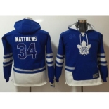 Youth Toronto Maple Leafs #34 Auston Matthews Blue Name & Number Pullover NHL Hoodie