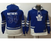 Youth Toronto Maple Leafs #34 Auston Matthews Blue Name & Number Pullover NHL Hoodie