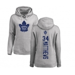 NHL Women Adidas Toronto Maple Leafs #34 Auston Matthews Ash Backer Pullover Hoodie