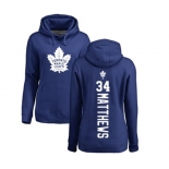 NHL Women Adidas Toronto Maple Leafs #34 Auston Matthews Royal Blue Backer Pullover Hoodie