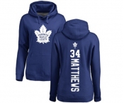 NHL Women Adidas Toronto Maple Leafs #34 Auston Matthews Royal Blue Backer Pullover Hoodie