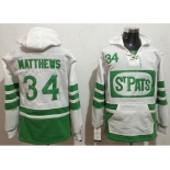 Toronto Maple Leafs #34 Auston Matthews White Green St. Patrick's Day Pullover NHL Hoodie