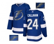 Men Adidas Tampa Bay Lightning #24 Ryan Callahan Blue Home Authentic Fashion Gold Stitched NHL Jersey