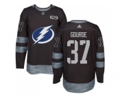 Men Adidas Tampa Bay Lightning #37 Yanni Gourde Black 1917-2017 100th Anniversary Stitched NHL Jersey