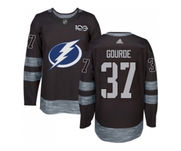 Men Adidas Tampa Bay Lightning #37 Yanni Gourde Black 1917-2017 100th Anniversary Stitched NHL Jersey