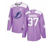 Men Adidas Tampa Bay Lightning #37 Yanni Gourde Purple Authentic Fights Cancer Stitched NHL Jersey