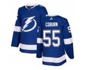 Men Adidas Tampa Bay Lightning #55 Braydon Coburn Blue Home Authentic Stitched NHL Jersey