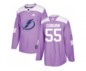 Men Adidas Tampa Bay Lightning #55 Braydon Coburn Purple Authentic Fights Cancer Stitched NHL Jersey