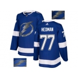 Men Adidas Tampa Bay Lightning #77 Victor Hedman Blue Home Authentic Fashion Gold Stitched NHL Jersey