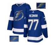 Men Adidas Tampa Bay Lightning #77 Victor Hedman Blue Home Authentic Fashion Gold Stitched NHL Jersey