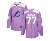 Men Adidas Tampa Bay Lightning #77 Victor Hedman Purple Authentic Fights Cancer Stitched NHL Jersey