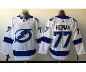 Men Adidas Tampa Bay Lightning #77 Victor Hedman White Road Authentic Stitched NHL Jersey