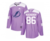 Men Adidas Tampa Bay Lightning #86 Nikita Kucherov Purple Authentic Fights Cancer Stitched NHL Jersey