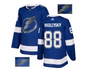 Men Adidas Tampa Bay Lightning #88 Andrei Vasilevskiy Blue Home Authentic Fashion Gold Stitched NHL Jersey