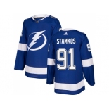 Men Adidas Tampa Bay Lightning #91 Steven Stamkos Blue Home Authentic Stitched NHL Jersey