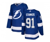 Men Adidas Tampa Bay Lightning #91 Steven Stamkos Blue Home Authentic Stitched NHL Jersey