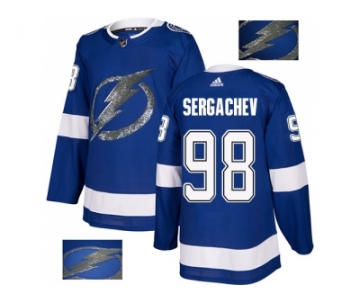 Men Adidas Tampa Bay Lightning #98 Mikhail Sergachev Blue Home Authentic Fashion Gold Stitched NHL Jersey