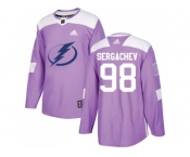 Men Adidas Tampa Bay Lightning #98 Mikhail Sergachev Purple Authentic Fights Cancer Stitched NHL Jersey