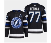 Men Tampa Bay Lightning #77 Victor Hedman Black Alternate Premier Breakaway Stitched Jersey