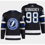 Men Tampa Bay Lightning #98 Mikhail Sergachev Black Alternate Premier Breakaway Stitched Jersey