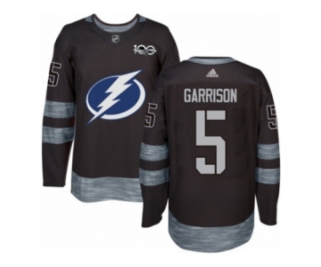 Men's Adidas Tampa Bay Lightning #5 Jason Garrison Authentic Black 1917-2017 100th Anniversary NHL Jersey