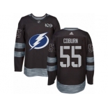 Men's Adidas Tampa Bay Lightning #55 Braydon Coburn Authentic Black 1917-2017 100th Anniversary NHL Jersey