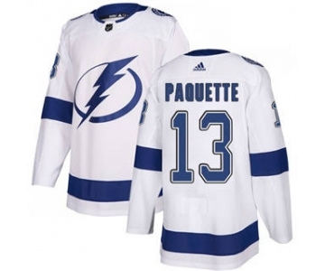 Men's Lightning #13 Cedric Paquette White Road Authentic Stitched Hockey Jersey