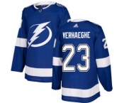 Men's Lightning #23 Carter Verhaeghe Blue Home Authentic Stitched Hockey Jersey