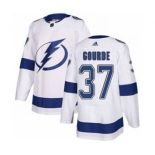 Men's Lightning #37 Yanni Gourde White Road Authentic Stitched Hockey Jersey