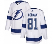 Men's Lightning #81 Erik Cernak White Road Authentic Stitched Hockey Jersey