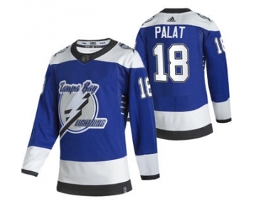 Men's Tampa Bay Lightning #18 Ondrej Palat Blue 2020-21 Reverse Retro Alternate Hockey Jersey