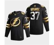 Men's Tampa Bay Lightning #37 Yanni Gourde Black Golden Edition Limited Stitched Hockey Jersey