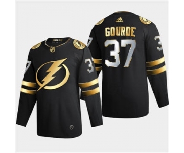 Men's Tampa Bay Lightning #37 Yanni Gourde Black Golden Edition Limited Stitched Hockey Jersey