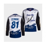 Men's Tampa Bay Lightning #81 Erik Cernak White 2022 Reverse Retro Stitched Jersey