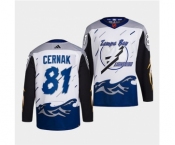 Men's Tampa Bay Lightning #81 Erik Cernak White 2022 Reverse Retro Stitched Jersey