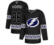 Men's Tampa Bay Lightning  #86 Nikita Kucherov Black Team Logo Fashion Stitched Hockey Jersey