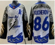 Men's Tampa Bay Lightning #86 Nikita Kucherov White 2022 Reverse Retro Authentic Jersey