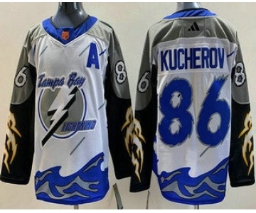 Men's Tampa Bay Lightning #86 Nikita Kucherov White 2022 Reverse Retro Authentic Jersey