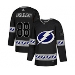 Men's Tampa Bay Lightning #88 Andrei Vasilevskiy Black Team Logo Fashion Stitched Hockey Jersey