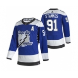 Men's Tampa Bay Lightning #91 Steve Stamkos Blue 2020-21 Reverse Retro Alternate Hockey Jersey