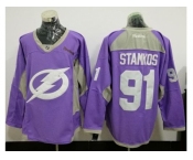 Tampa Bay Lightning #91 Steven Stamkos Purple Fights Cancer Practice Stitched NHL Jersey