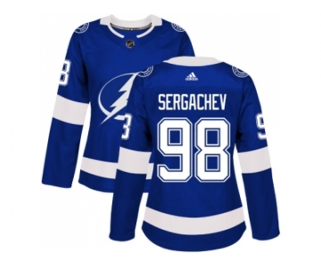 Women Adidas Tampa Bay Lightning #98 Mikhail Sergachev Blue Home Authentic Stitched NHL Jersey